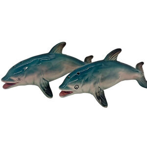 Dolphins Porpoises Salt & Pepper Ceramic Shakers Japan Vintage Aquatic Decor